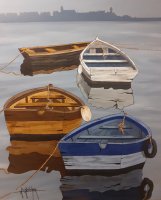 Reflet de barques - H.73 x L.60 cm - Huile sur toile