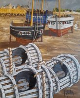 Barques et casiers - H.60 x L.51 cm - Huile sur toile