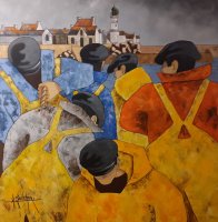 Escale à Sein - H.80 x L.80 cm - Huile sur toile