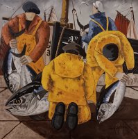 Débarquement des thons - H.80 x L.80 cm - Huile sur toile