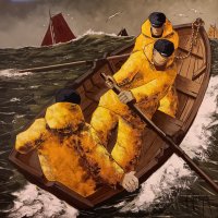 Route peche - H.70 x L.70 cm - Huile sur toile