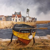 Barque jaune à Sein - H.50 x L.50 cm - Huile