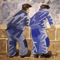 Sur le quai - H.60 x L.60 cm - Huile sur toile