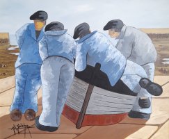 Repos des pêcheurs - H.55 x L.46 cm - Huile sur toile