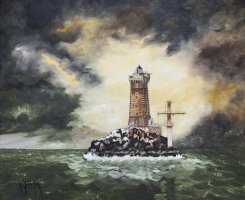 Phare de la vieille - H. 55 L.46 cm - Huile sur toile